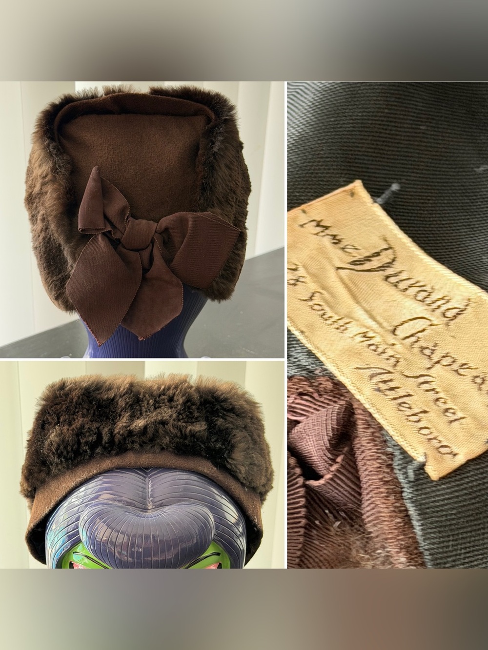 40s 50s Vintage Fascinator Hat Brown Rabbit Fur Pillbox Style Norman Durand Cap